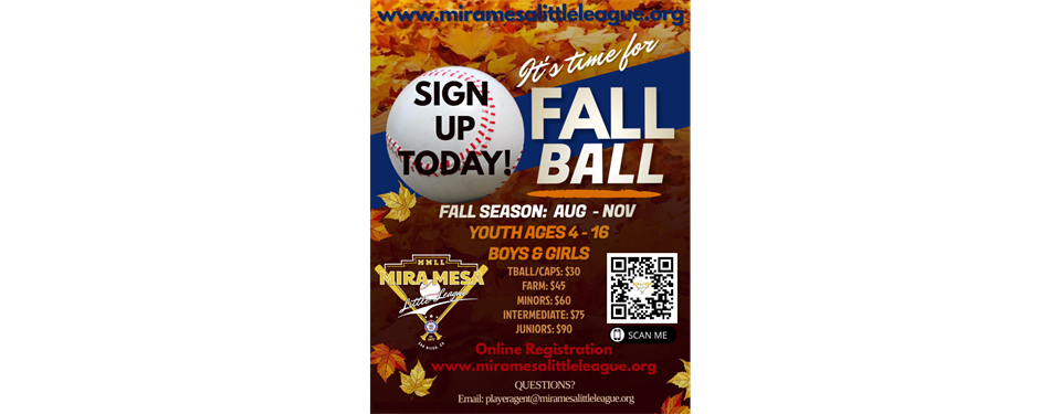 Fall Ball Registration is now open!