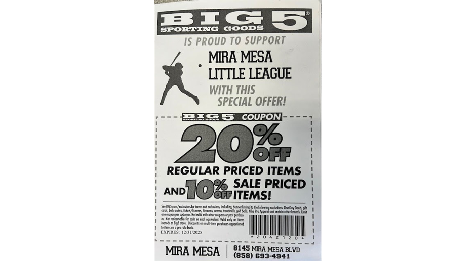 20% OFF at BIG 5!